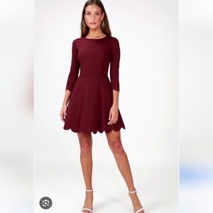Lulus Cumulonimbus Clouds Burgundy Skater Dress
